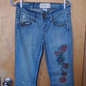 Blue Jeans with Studs and Printed Detail